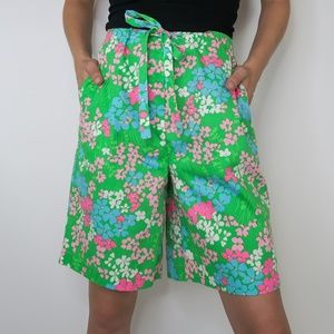 Vintage 60’s Sea Waves Green Floral Bermuda Shorts